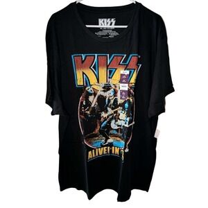 KISS Mens Alive In 75 Graphic T-Shirt Black Short Sleeve Crew Neck 2XL NWT